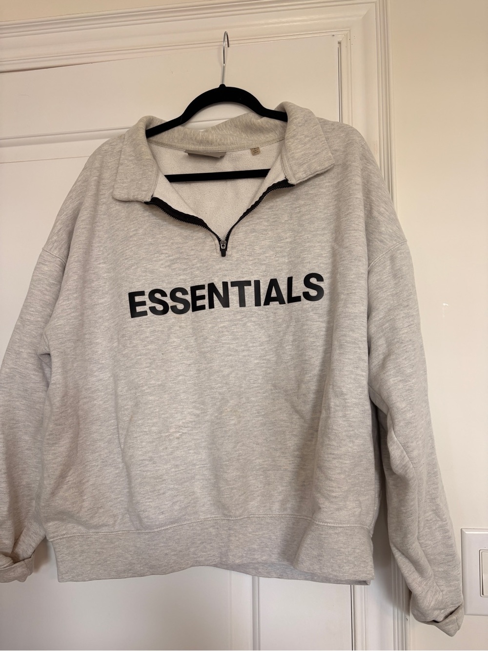 Fear of God Men’s Light Gray Quarter-Zip Sweatshirt with Black Logo